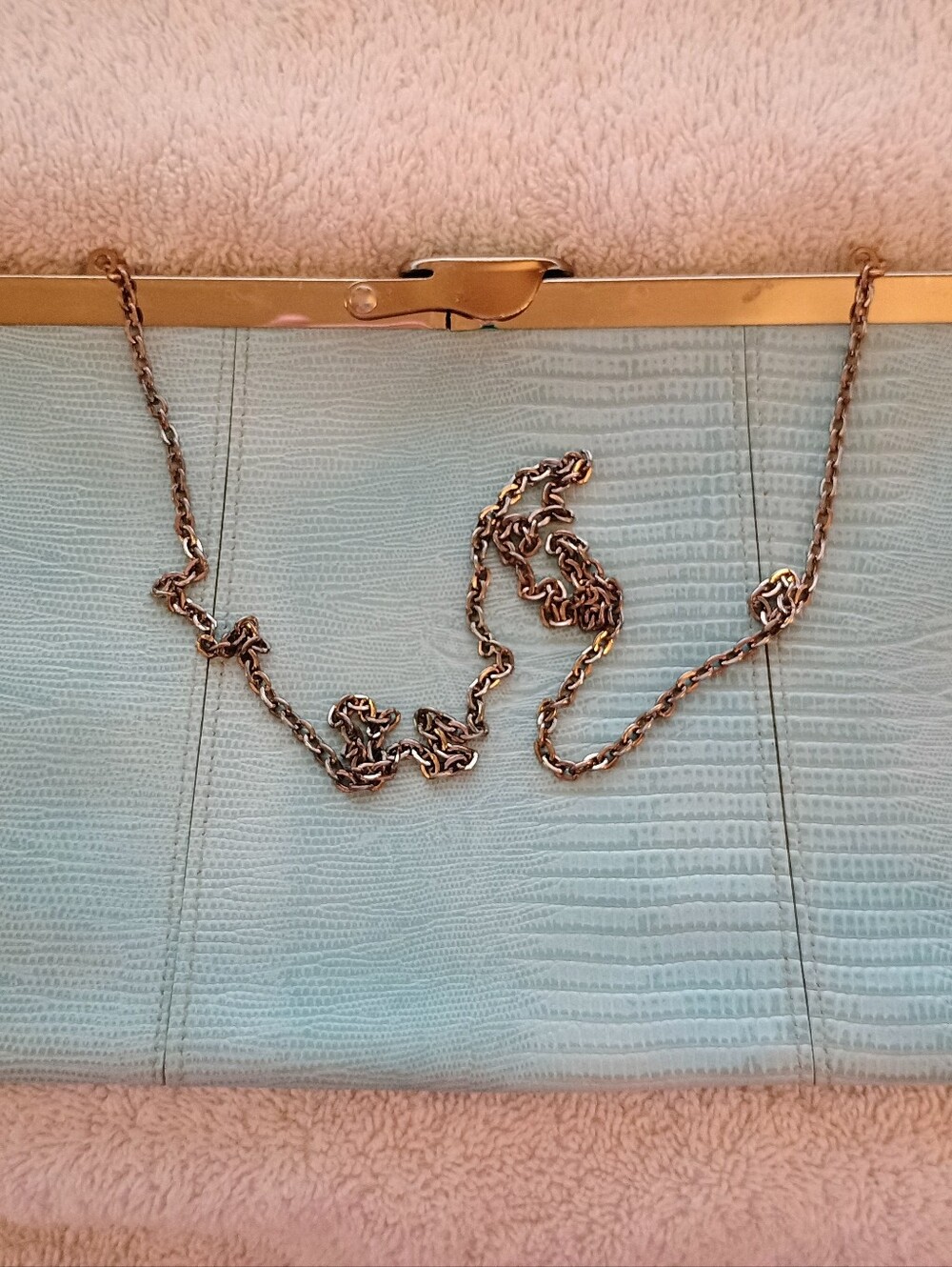 Vintage Etra Light Blue Lizard-Embossed Leather Clutch